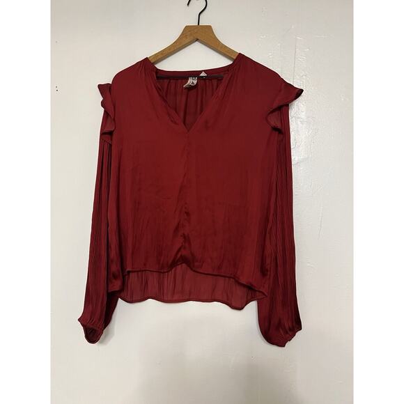 Anthropologie Dolan Red satin Long Sleeve balloon Style Blouse Medium - Picture 1 of 6